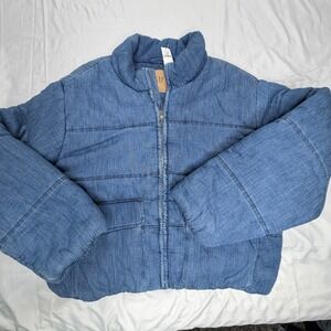 GAP Oversized Denim Puffer Jacket Blue Cotton Quilted Winter Size L